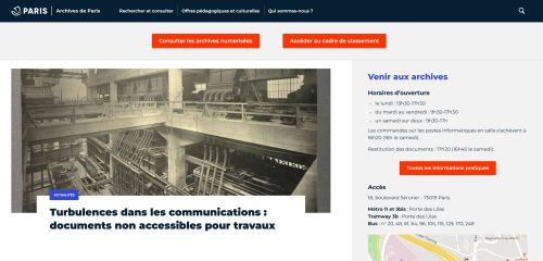 Page d'accueil du nouveau site internet des Archives de Paris
