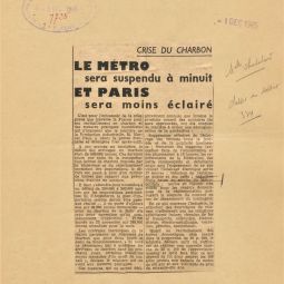 Restriction de service et d’éclairage du métro pour pallier le manque de charbon. Archives de Paris, PEROTIN/10331/56/1 3. 