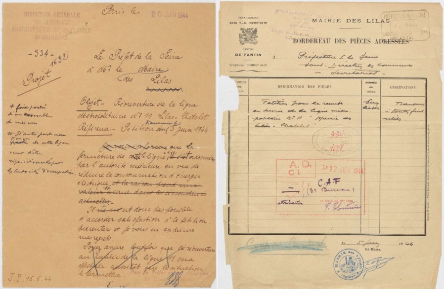 Ptition des habitants des Lilas pour la rouverture de la ligne 11 du mtro. Archives de Paris, PEROTIN/10331/56/1 3. 