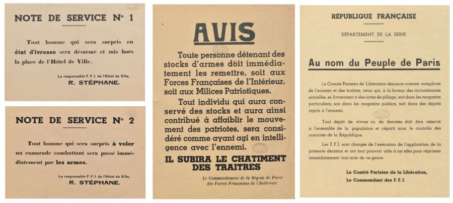 Affiches de maintien de l'ordre pendant la Libration de Paris. Archives de Paris, D38Z 6. 