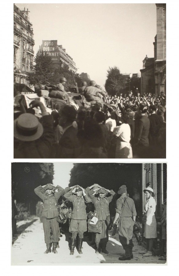 Arrive de la 2e division blinde  Paris et reddition allemande. Archives de Paris, D38Z 5 (haut), 11Fi 2697 (bas). 