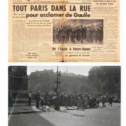 Le défilé des Champs-Elysées, tireurs isolés et bombardement allemand. Archives de Paris, D51Z 72 (en haut), 3599W 77 (en bas). 