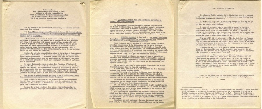 Les pouvoirs en place dans les mairies d'arrondissement  la Libration. Archives de Paris, D51Z 72. 