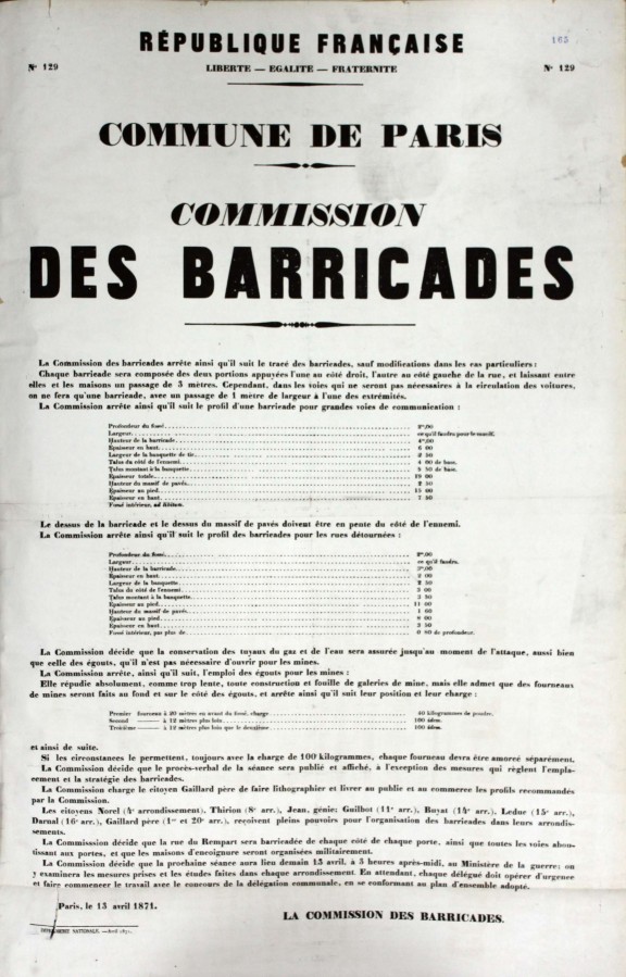 Arrt sur le trac des barricades, 13 avril 1871. Archives de Paris, ATLAS 528.