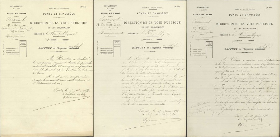 Rapports sur la conduite des agents de la Ville de Paris pendant la Commune, 15 juin 1871. Archives de Paris, VONC 234.