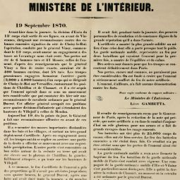 Affiche annonçant l’état de siège signée Léon Gambetta, 19 septembre 1870. Archives de Paris, ATLAS 509 (affiche n°124).