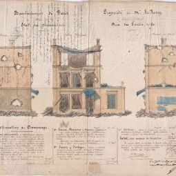Dommages subis par la propriété de M. Le Rosey à Auteuil, dessin joint à sa demande d’indemnisation, 1er juillet 1871. Archives de Paris, PLANS 6005.
