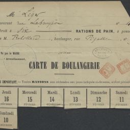 Carte de boulangerie, février 1871, Archives de Paris, 6AZ 2 dossier 102. 
