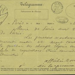 Télégramme envoyé par la mairie centrale, 26 février 1871. Archives de Paris, VD6 1678. 