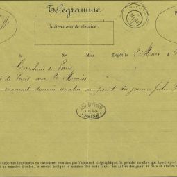 Télégramme et dépêche télégraphique envoyés par la mairie centrale, 2 mars 1871. Archives de Paris, VD6 1678. 