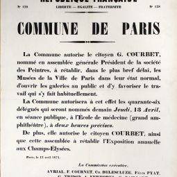 Affiche du décret du autorisant Gustave Courbet à rétablir les musées de la Ville et à ouvrir les galeries au public, 12 avril 1871. Archives de Paris, ATLAS 528. 
