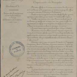 Notes de la Commission du travail de la Commune de Paris aux municipalités parisiennes, 26 avril 1871. Archives de Paris, VD3 14.