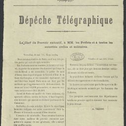Dépêche télégraphique d’Adolphe Thiers, 25 mai 1871. Archives de Paris, 7AZ 5. 