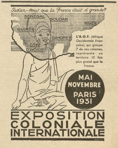 Encart publicitaire pour l&#8217;exposition coloniale in "Le petit bleu", avril 1931. Archives de Paris, VM21 4.