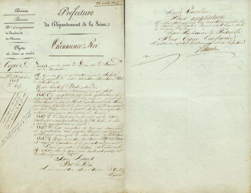 Odonnance de Louis-Philippe relative au droit d'abri  la halle aux grains, 181. Archives de Paris, 1338W 1148.