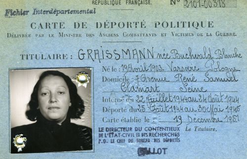 Carte de résistante de Blanche Graissmann, née Buchvald, 19 décembre 1951. Archives de Paris, 3595W 122. 