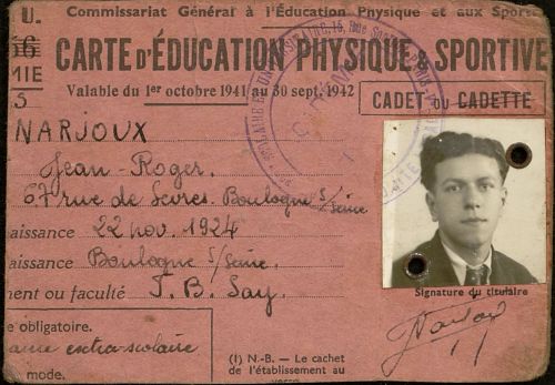 Lycée Jean-Baptiste Say : carte d’éducation physique et sportive de Jean-Roger Narjoux, 22 novembre 1924. Archives de Paris 3305W 16.
