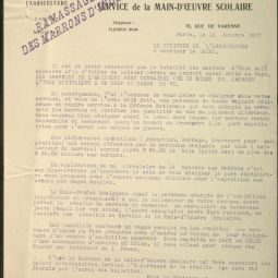 Circulaire du Service de la main-d’œuvre scolaire sur le ramassage des marrons, octobre 1917. Archives de Paris, DM7 30.