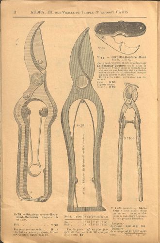 Publicité pour des outils de jardinage de la maison J.E. Aubry, janvier 1901. Archives de Paris, D11AZ 1, dossier 25.