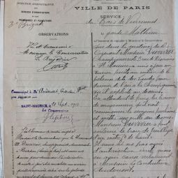 Signalement d’un garde du bois de Vincennes au conservateur des promenades, septembre 1912. Archives de Paris, 4014W 99. 