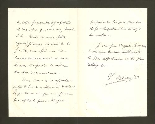  Lettre de remerciement envoyée par le fils d’Adolphe Alphand à messieurs les inspecteurs généraux et ingénieurs de la direction des travaux de Paris, pages 2 et 3, 24 décembre 1891. Archives de Paris, VK2 519.