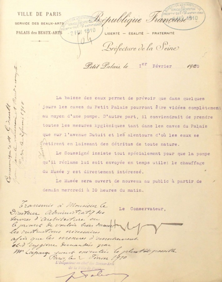 Lettre du conservateur du Petit Palais  la prfecture de la Seine, VM91 4.