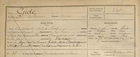 Registre matricule d'André Gide, classe 1889, matricule 364 - D4R1 569