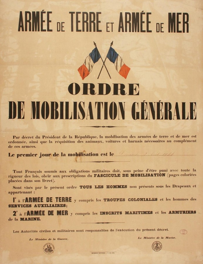Ordre de mobilisation gnrale, 2 aot 1914. 12Fi 114.