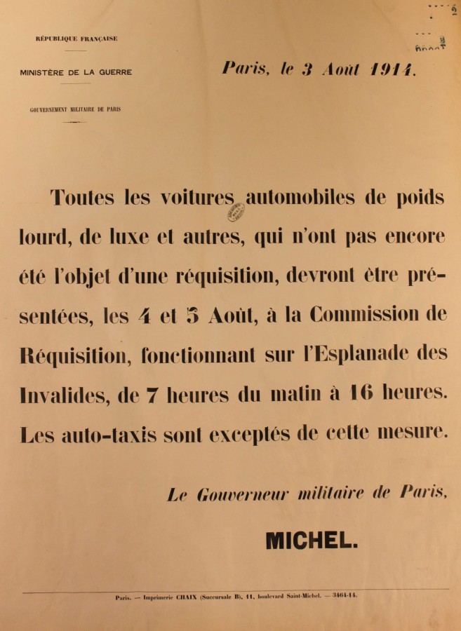 Avis de rquisition des automobiles, 3 aot 1914, ATLAS 521.
