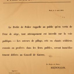 Affiche de la préfecture de Police, 2 août 1914. ATLAS 525.