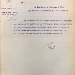 Lettre du vice-recteur de l'Académie de Paris au proviseur du Lycée Henri IV (lettre 103). 3171 W 1370