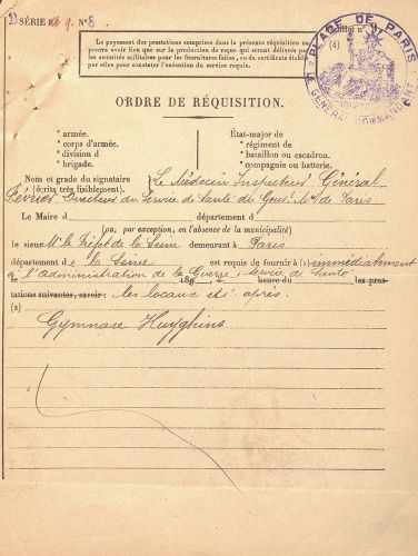 Ordre de rquisition du gymnase Huyghens (14e). D2T1  47.