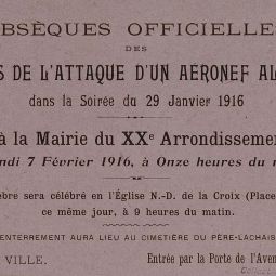 Carton pour les obsèques officielles des premières victimes de la guerre à Paris. D18Z 2.