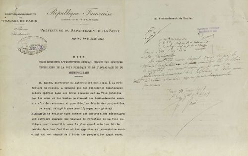 Note de la direction administrative des travaux de Paris  l'ingnieur en charge des services techniques de la voie publique et de l'clairage et du mtropolitain. VONC 95.