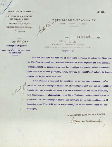 Note du sous-ingnieur de la 6e section des services techniques de la voie publique et de l'clairage  l'ingnieur gnral. VONC 95.