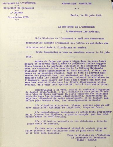Lettre du ministre de l'Intrieur aux prfets. VONC 859.