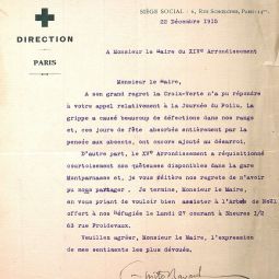 Lettre de l'association des oeuvres de la Croix Verte au maire du 14e arrondissement. VD 2105.