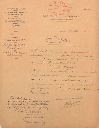 Note du conducteur charg de la 5e circonscription au sujet des publicits des " maisons allemandes ". VONC 859.