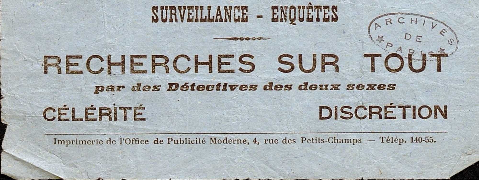 L'oeil, prospectus détective, détail, collection Legrand. Archives de Paris, D17Z 2.