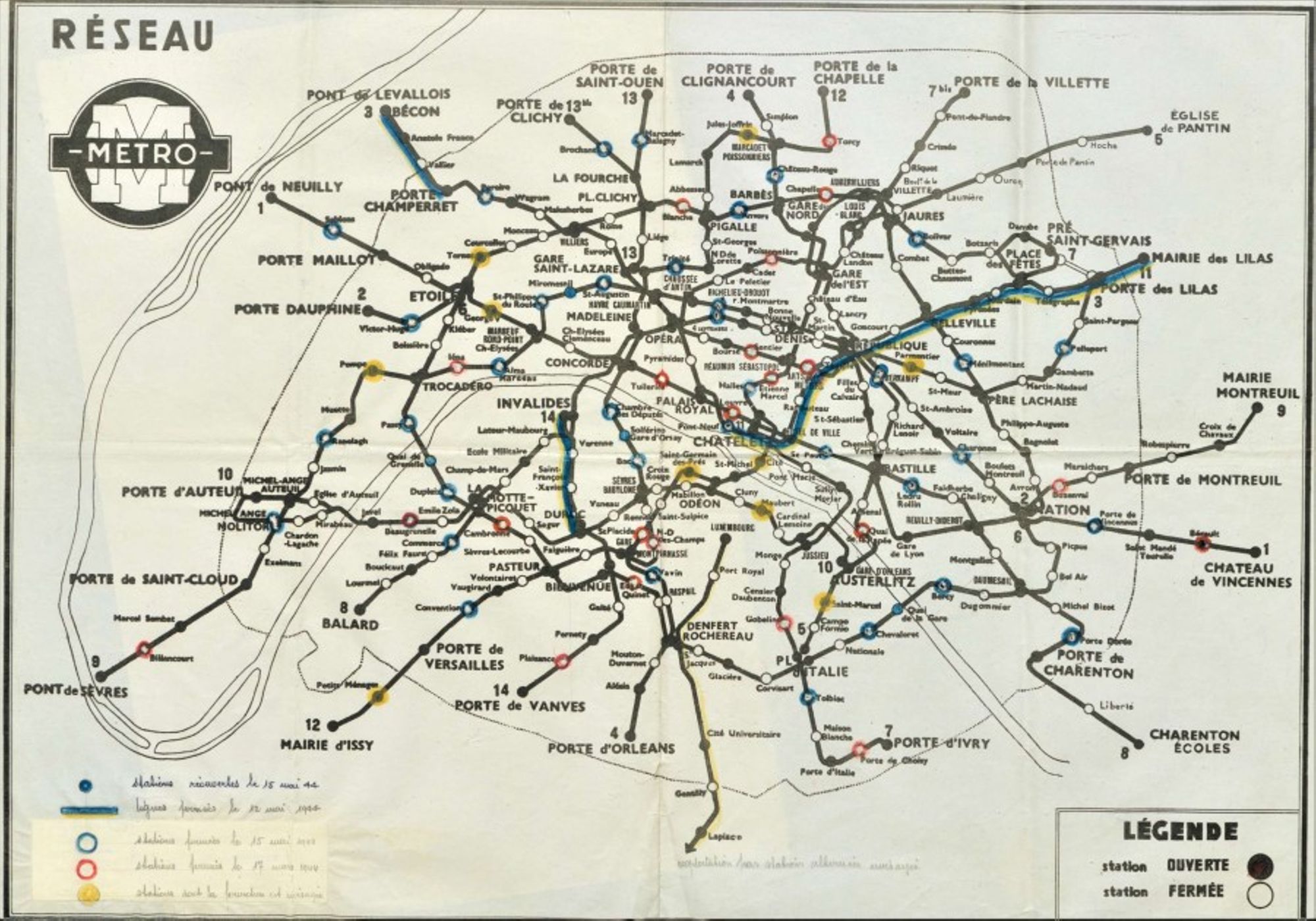 Plan du métro parisien. Archives de Paris, PEROTIN/10331/56/1 3. 