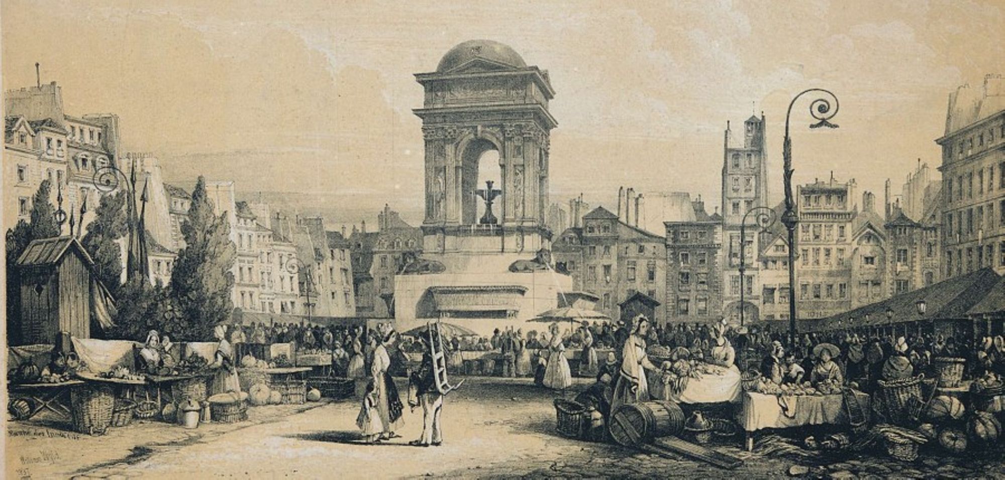 Le marché des Innocents, gravue de William Wyld, 1837. Archives de Paris, 15Fi 631. 
