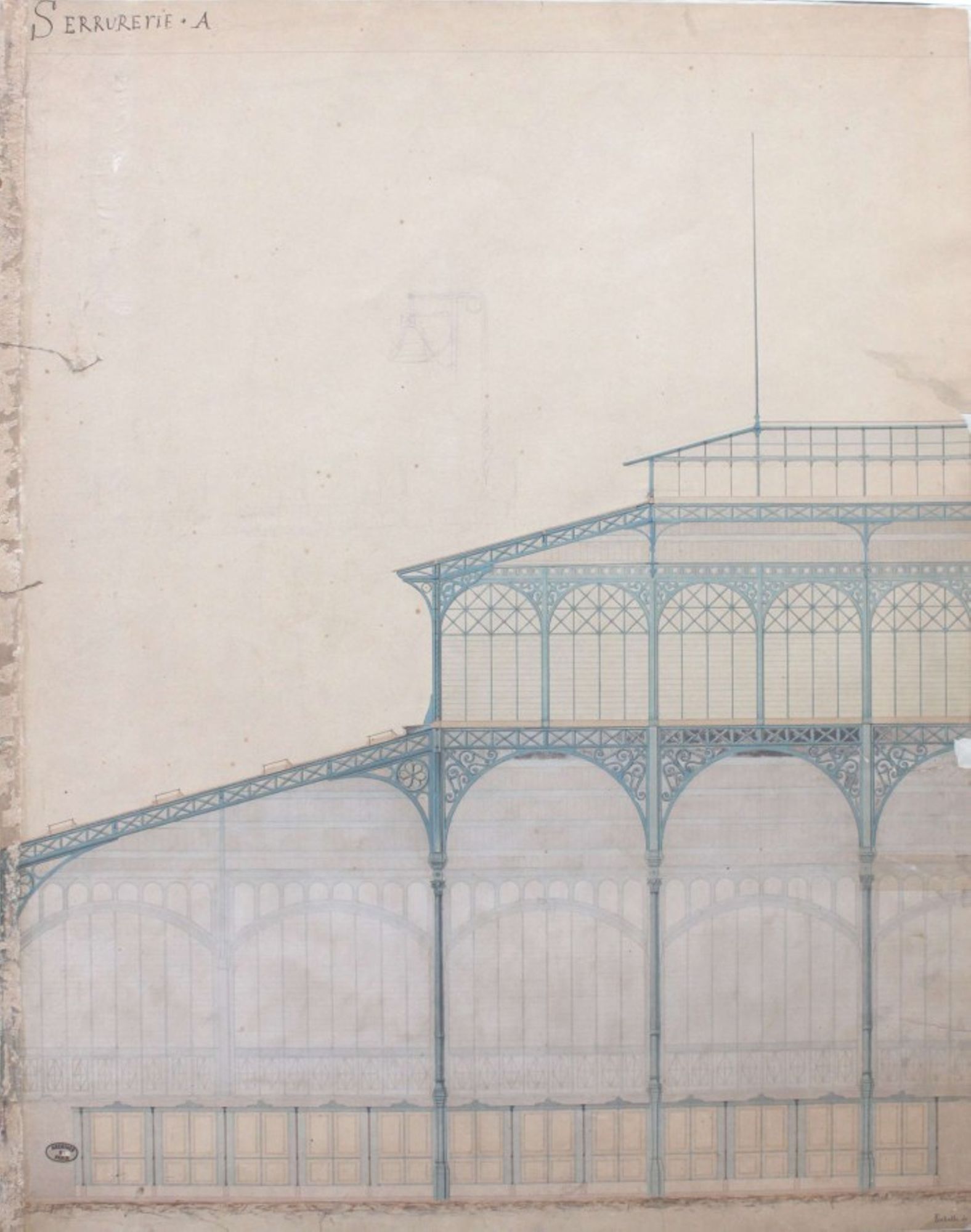 Dessin de Victor Baltard pour la serrurerie des combles d'un pavillon. Archives de Paris, ATLAS 525.