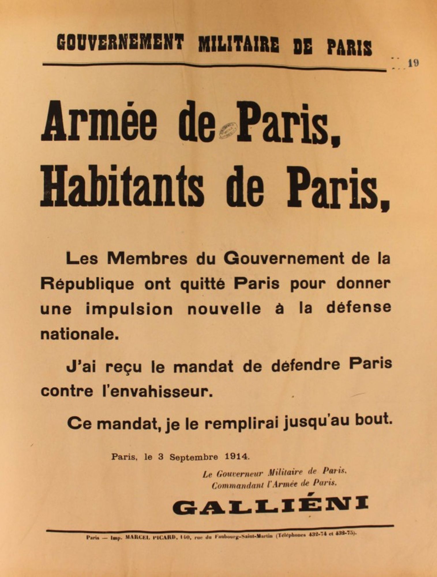 Affiche du gouvernement militaire de Paris. ATLAS 521.